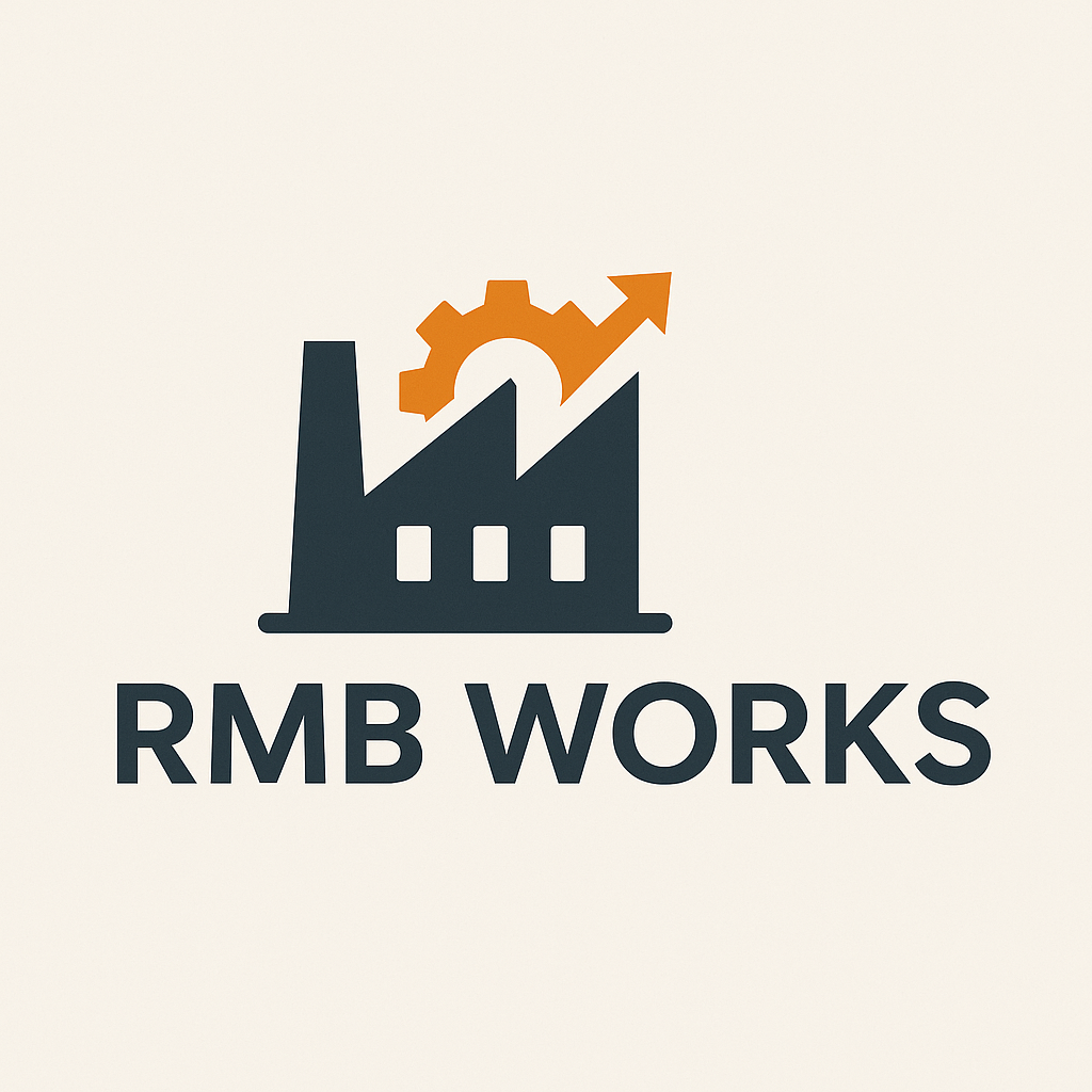 RMB Works factory and rising arrow logo